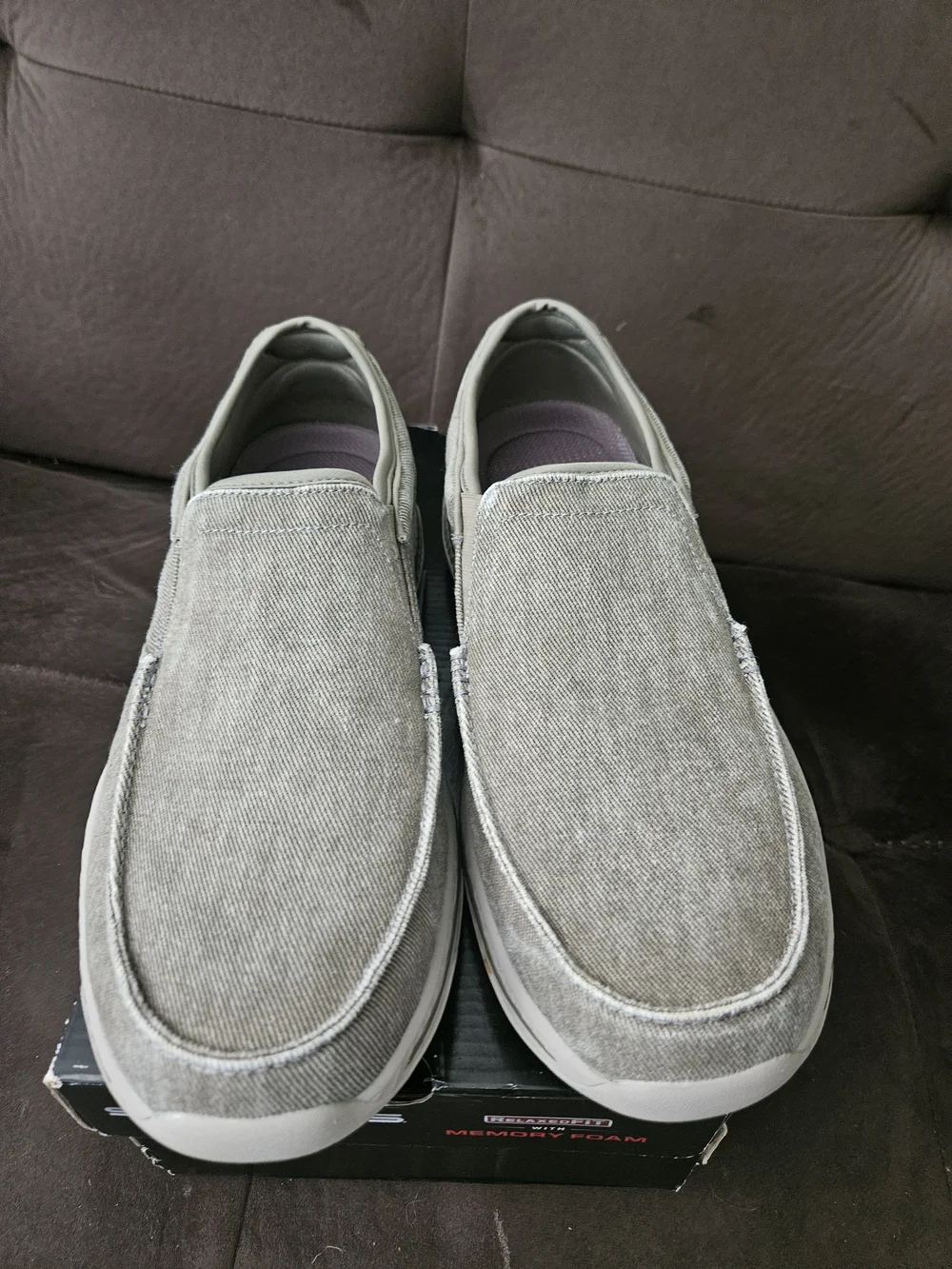 Skechers Men's Slip-On Canvas Loafers in Light Gray